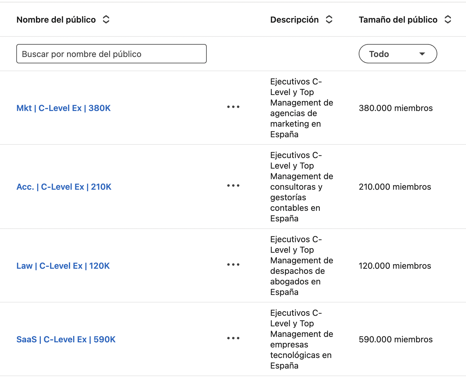 ICP audience example in LinkedIn Campaign Manager segmented by industry and size